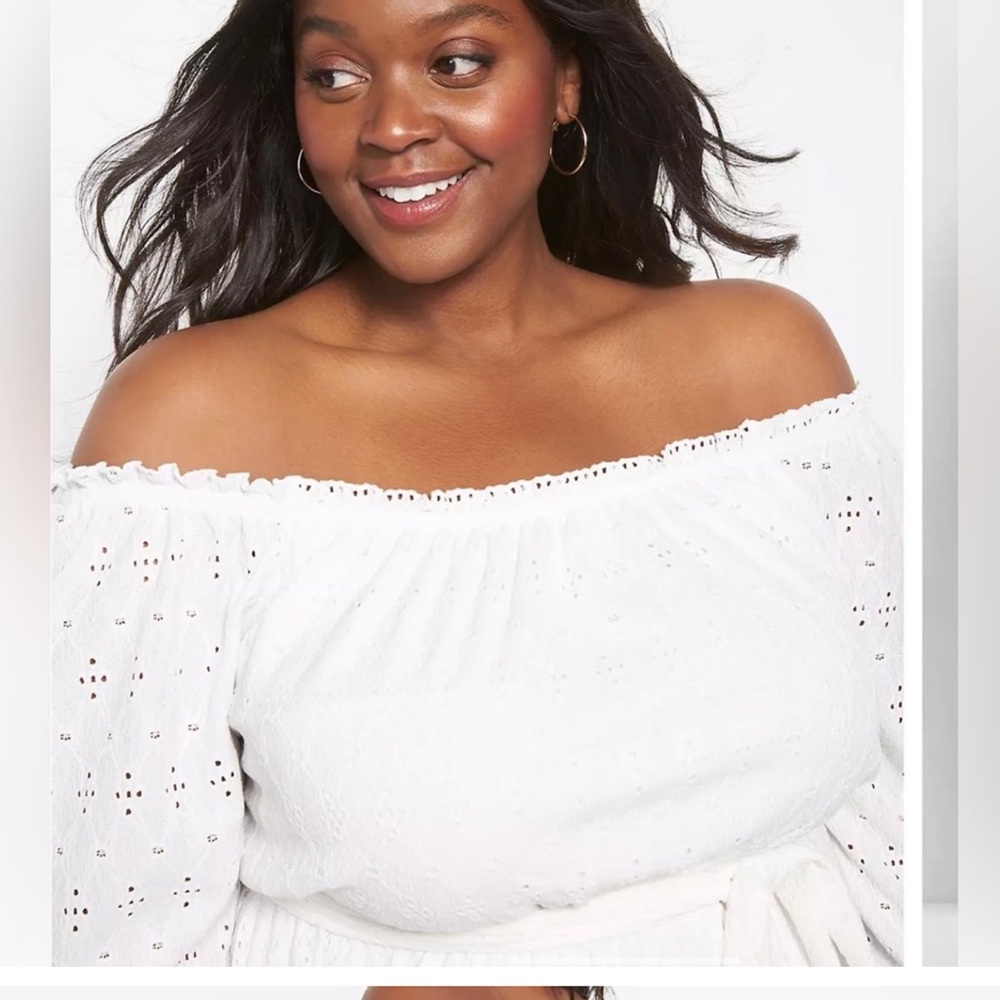 Brand New With Tag! White 3/4-Sleeve Off-The-Shoulder Eyelet Dress